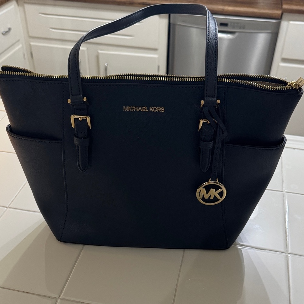 Michael Kors Dark Blue Tote with Gold Accents